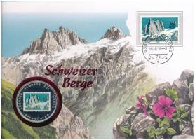 Uganda 1996. 1000Sh Cu-Ni "Svájci hegyek - Spannörter" felbélyegzett borítékban, alkalmi bélyegzéssel T:UNC Uganda 1996. 1000 Shillings Cu-Ni "Swiss mountains - Spannörter" in envelope with stamp and cancellation C:UNC