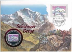 Uganda 1996. 1000Sh Cu-Ni "Svájci hegyek - Jungfraujoch" felbélyegzett borítékban, alkalmi bélyegzéssel T:UNC Uganda 1996. 1000 Shillings Cu-Ni "Swiss mountains - Jungfraujoch" in envelope with stamp and cancellation C:UNC