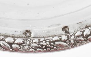 Ezüst (Ag) ovális kínálótálca, jelzett, pereménél végigfutó gyümölcsmintával, 46,5x34 cm, nettó: 820...