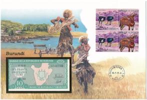 Burundi 1991. 10Fr felbélyegzett borítékban, bélyegzéssel T:UNC Burundi 1991. 10 Francs in envelope with stamp and cancellation C:UNC