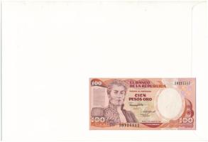 Kolumbia 1989. 100P felbélyegzett borítékban, bélyegzéssel T:UNC
Kolumbia 1989. 100 Pesos in envelo...