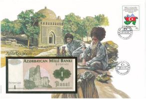 Azerbajdzsán 1992. 1M felbélyegzett borítékban, bélyegzéssel T:UNC Azerbaijan 1992. 1 Manat in envelope with stamp and cancellation C:UNC