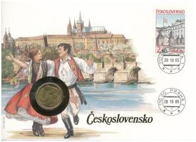 Csehszlovákia 1985. 1K Al-bronz felbélyegzett borítékban, bélyegzéssel T:AU  Czechoslovakia 1985. 1 Koruna Al-bronze in envelope with stamp, cancellation C:AU