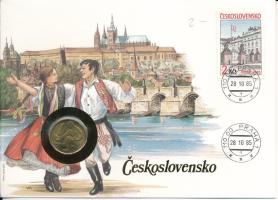 Csehszlovákia 1985. 1K Al-bronz felbélyegzett borítékban, bélyegzéssel T:AU  Czechoslovakia 1985. 1 Koruna Al-bronze in envelope with stamp, cancellation C:AU