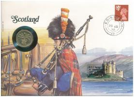 Nagy-Britannia 1989. 1P "Skócia" felbélyegzett borítékban, bélyegzéssel, német nyelvű leírással T:UNC Great Britain 1989. 1 Pound in "Scotland" envelope with stamp and cancellation, with German description C:UNC