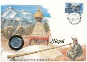 Nepál 1975. 5p felbélyegzett borítékban, bélyegzéssel, német nyelvű leírással T:XF Nepal 1975. 5 Paisa in envelope with stamp and cancellation, with German description C:XF