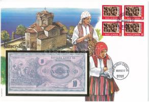 Macedónia 1992. 100D borítékban, alkalmi bélyeggel és bélyegzéssel T:UNC Macedonia 1992. 100 Dinar in envelope with stamps and cancellations C:UNC