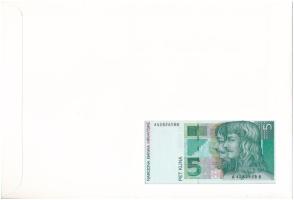 Horvátország 1993. 5K felbélyegzett borítékban, bélyegzéssel T:UNC Croatia 1993. 5 Kuna in envelope ...