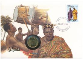 Ghána 1984. 5c Cu felbélyegzett borítékban, bélyegzéssel, német nyelvű tájékoztatóval T:AU patina Ghana 1984. 5 Cedis Cu in envelope with stamp, cancellation and a prospectus in german C:AU patina