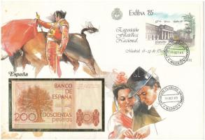 Spanyolország 1980. 200P felbélyegzett borítékban, bélyegzéssel T:UNC Spanyolország 1980. 200 Pesetas in envelope with stamp and cancellation C:UNC