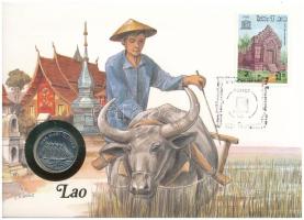 Laosz 1988. 10K Cu-Ni borítékban, bélyegzéssel T:UNC Laos 1988. 10 Kip Cu-Ni "Five-masted Clipper" in envelope with stamp and cancellation C:UNC