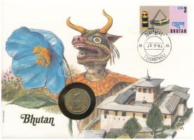 Bhután 1974. 20ch Cu-Al-Ni &quot;FAO&quot; forgalmi emlékérme felbélyegzett borítékban, bélyegzéssel T:AU Bhutan 1974. 20 Chetrums Cu-Al-Ni &quot;FAO&quot; circulating commemorative coin in envelope with stamp, and cancellation C:AU