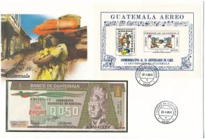 Guatemala 1988. 50c felbélyegzett bankjegyes borítékban, bélyegzéssel T:UNC Guatemala 1988. 50 Centavos in banknote envelope with stamp and cancellation C:UNC