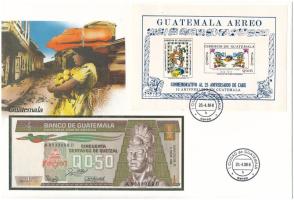 Guatemala 1988. 50c felbélyegzett bankjegyes borítékban, bélyegzéssel T:UNC Guatemala 1988. 50 Centavos in banknote envelope with stamp and cancellation C:UNC