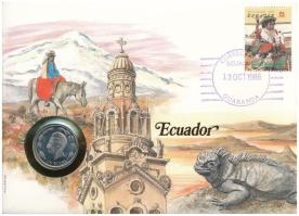 Ecuador 1985. 1S felbélyegzett borítékban, bélyegzéssel, német nyelvű leírással T:UNC Ecuador 1985. 1 Sucre in envelope with stamp and cancellation, with German description C:UNC