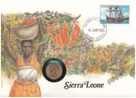 Sierra Leone 1964. 1/2c bronz felbélyegzett borítékban, bélyegzéssel, német nyelvű leírással T:AU patina, kis karc Sierra Leone 1964. 1/2 Cent bronze in envelope with stamp, cancellation and a prospectus in german C:AU patina, small scratch