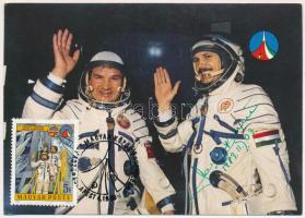 1980 Szovjet-Magyar közös űrrepülés CM Farkas Bertalan (1949-), űrhajós aláírásával / Intercosmos CM with original autograph of Hungarian astronaut Bertalan Farkas