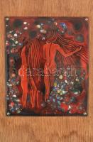 Vén Edit (1937-): Lánypár. Zománckép, fa lapra applikálva, jelzés nélkül, 17,5x15 cm