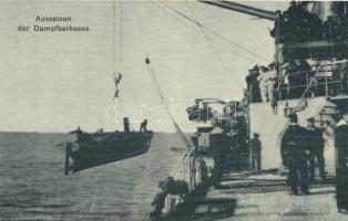 Military ship with dinghy