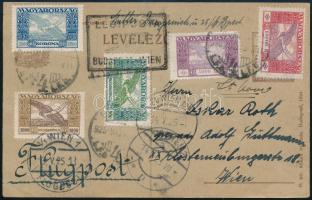 1925. máj. 13. Légi levelezőlap Bécsbe 18.500K Ikarusz bérmentesítéssel, BUDAPEST-WIEN légiposta irányító bélyegzéssel