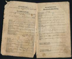 1864 Cselédkönyv teleírva bejegyzésekkel. Teljes, de a borítók kissé sérültek