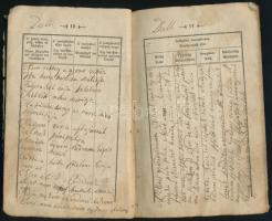 1864 Cselédkönyv teleírva bejegyzésekkel. Teljes, de a borítók kissé sérültek