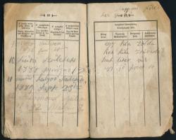 1864 Cselédkönyv teleírva bejegyzésekkel. Teljes, de a borítók kissé sérültek