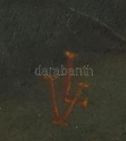 id. Vigyázó László (1945-): Sétálók. Olaj, fatábla. Jelezve balra lent. 17x23 cm. Dekoratív fakeretb...