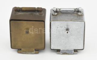 Junghans 2 darab antik utazóóra. Réz és krómozott réz, egyikhez kulccsal, kopással, m: 7 cm