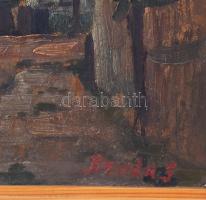 Olvashatatlan jelzéssel: Árnyas utca. Olaj, farost, jelzett, keretben, 36x48 cm