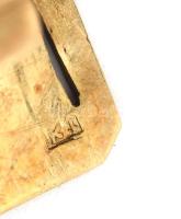 14K arany (Au) szövött mintás karlánc, jelzett 19 cm, 2 cm széles. Réz szál erősítéssel br 59 g