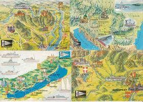 5 db MODERN térképes motívum képeslap: főleg MAHART / 5 modern maps motive postcards