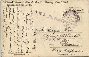 1917 Pola, SMS PRINZ EUGEN Osztrák-Magyar Haditengerészet pre-dreadnought csatahajó szárazdokkban / ...