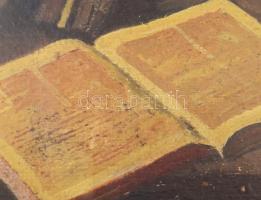 Lakos Alfréd (1870-1961): Csendélet könyvekkel. Olaj, karost, jelzett dekoratív keretben 34x26 cm