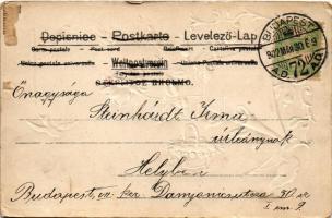 1902 Boldog húsvéti ünnepeket / Easter greeting art postcard with swallows. Floral, Emb. litho (EK)