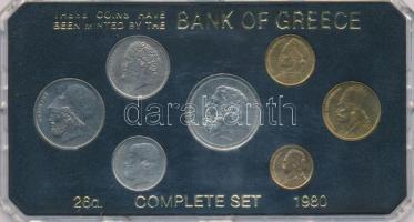 Görögország 1980. 50l-50D (7xklf) forgalmi összeállítás tokban T:AU,XF Greece 1980. 50 Lepta - 50 Drachmai (7xdiff) coin set in case C:AU,XF