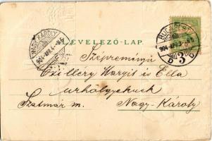 1904 Boldog húsvéti ünnepeket / Easter greeting art postcard with swallows and sheep. Art Nouveau, E...