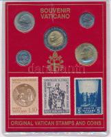 Vatikán 1993-1996. 50L-500L (5xklf) szuvenír forgalmi összeállítás bélyegekkel T:AU patina Vatican 1993-1996. 50 Lire - 500 Lire (5xdiff) souvenire coin set with stamps C:AU patina