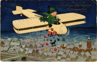 1929 Boldog karácsonyi ünnepeket / Christmas greeting art postcard with airplane and toys. Meissner & Buch Kunstkarte Nr. 3003. (EK)