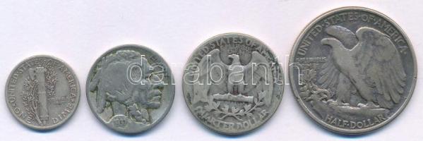 Amerikai Egyesült Államok 1937. 5c "Buffalo" + 1942. 1d (10c) Ag + 1940. 1/4$ Ag "Was...