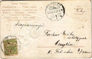 1904 Karácsonyi üdvözlet / Christmas greeting art postcard with children and sunflowers. Art Nouveau...