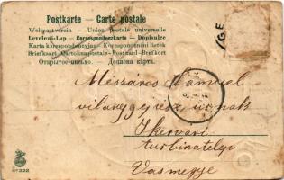 Boldog karácsonyt / Christmas greeting art postcard with children singing. Art Nouveau, Emb. litho (...