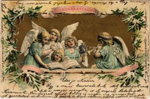 1899 (Vorläufer) Boldog karácsonyt / Christmas greeting art postcard with angels. litho (Rb)