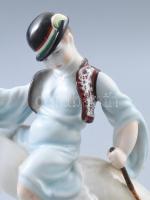 Herendi lúdon lovagló fiú. Jelzett, h: 26 cm, m: 19,5 cm