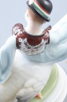 Herendi lúdon lovagló fiú. Jelzett, h: 26 cm, m: 19,5 cm