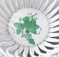 Herendi Apponyi zöld mintás fonatos kínáló. Jelzett, hibátlan, d:11,5 cm