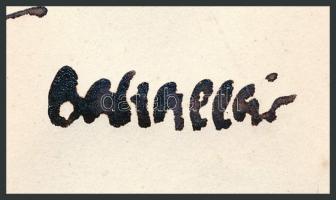 Bakallár József (1940-2013): Fiókáit etető madár. Tus, papír, jelzett. Paszpartuban, 19×20,5 cm