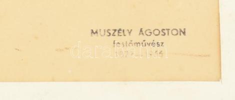 Muszély Ágoston (1877-1966): Dombos táj. Kréta, papír, pecséttel jelzett. Paszpartu hátoldalán Muszé...