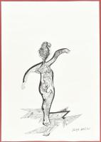 Farkas Attila (1974-): Spanyol táncosnő, 1996. Tus, papír. Jelzett. Kartonra kasírozva. 42x30 cm