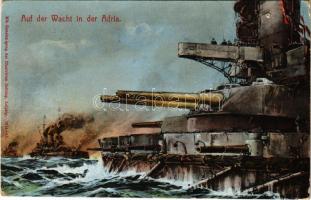 1915 Auf der Wacht in der Adria. K.u.K. Kriegsmarine / WWI Austro-Hungarian Navy art postcard, battleships on watch over the Adriatic Sea s: Willy Stöwer + &quot;K.U.K. KRIEGSMARINE S.M.S. VIRIBUS UNITIS&quot;